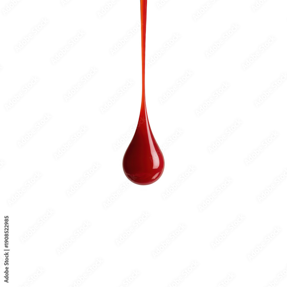 Obraz premium Red liquid drop falling isolated on a transparent background