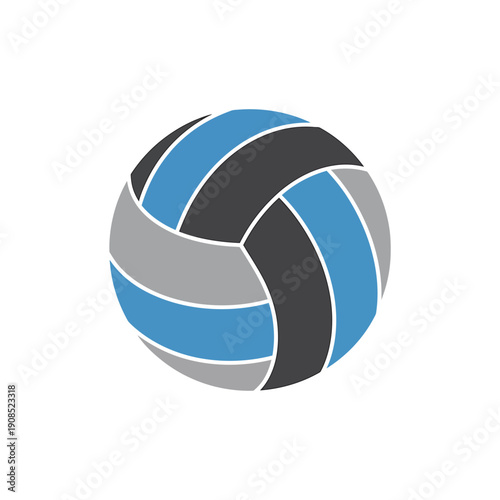 Volleyball ball with blue grey and black panels isolated on white background