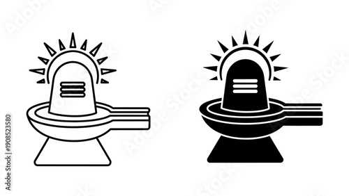 Shiva Lingam icons set with outline and solid black symbols representing Lord Shiva in Hinduism on white background