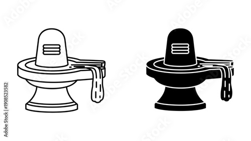 Shiva Lingam icons representing Lord Shiva isolated on white background in outline and solid black vector style
