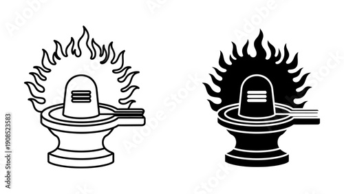 Shiva Lingam icon with flames representing Lord Shiva in Hindu religion on white background