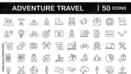Vector collection featuring a set of web design icons for business, internet marketing, and travel website illustrations including phone, money, and calendar symbols