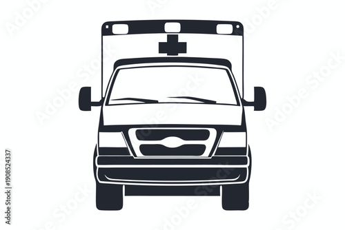 Ambulance Car Silhouette, Emergency Vehicle Front View, Healthcare Sign, Medical Transport