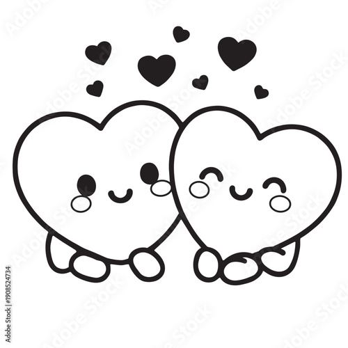 Cute heart cartoon love happy romantic kawaii couple adorable friendship cheerful