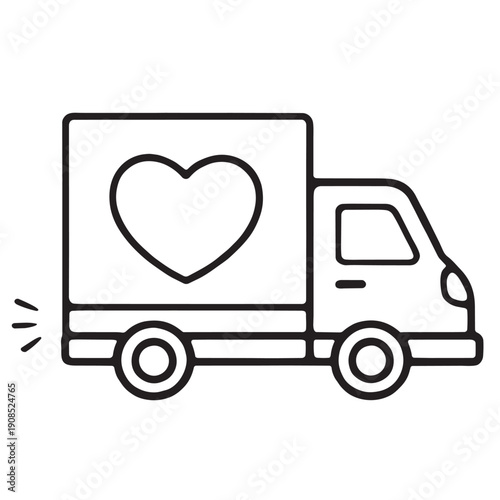 Delivery truck heart outline black and white simple love transportation vehicle