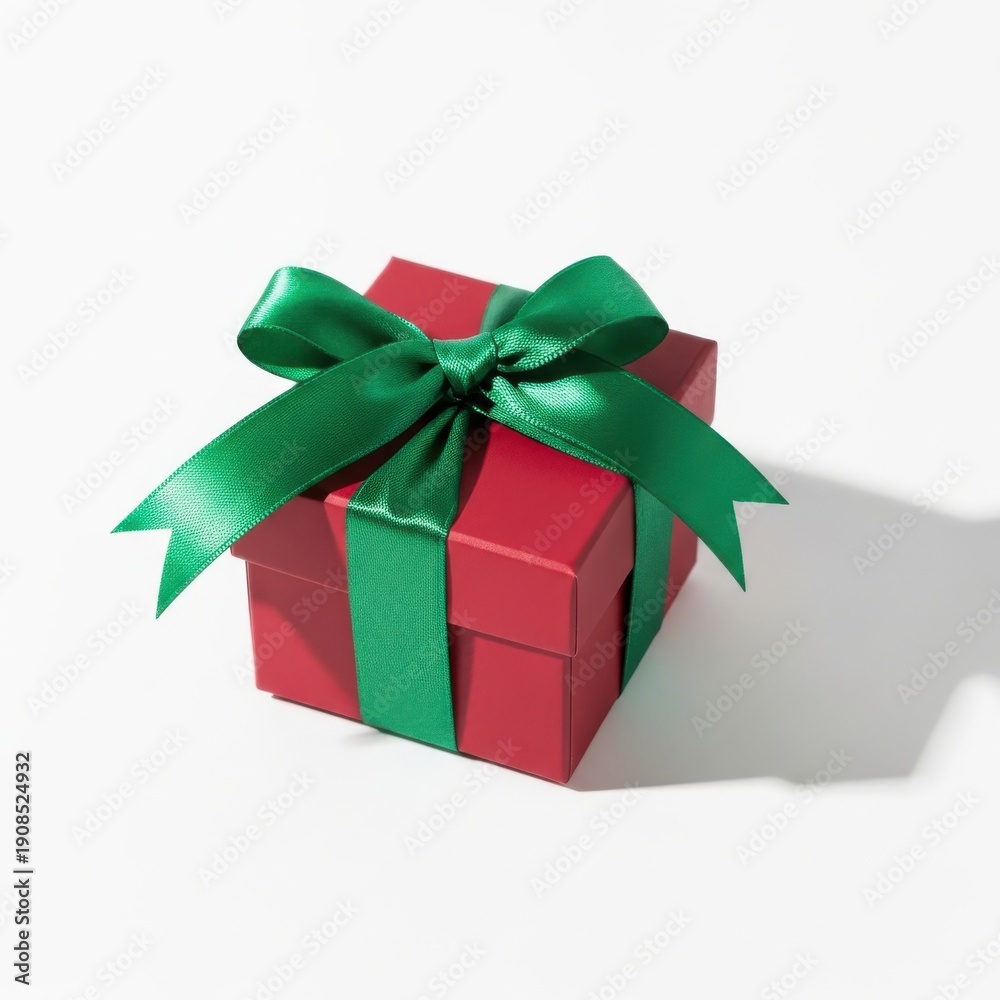 Obraz premium Red gift box with green ribbon isolated on white background
