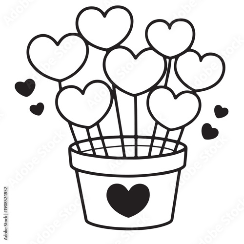 Heart flower pot love romantic cute black white drawing illustration simple decoration Valentine