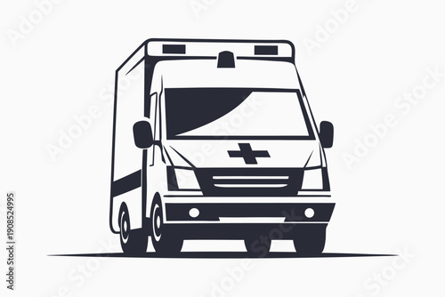 Silhouette of White Ambulance Emergency Vehicle | Health Medical Transport Icon Design