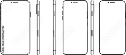 Three stylish smartphones with sleek designs and different color schemes Vector