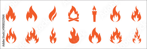 Fire icons set, collection of various flame vector symbols, perfect for warning, energy, and hot concepts, flame, vector, hot