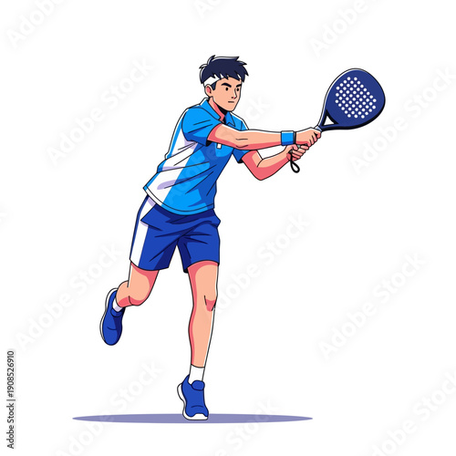 Young Man Playing Padel Tennis, Athletic Sports, Outdoor Activity, Action Shot