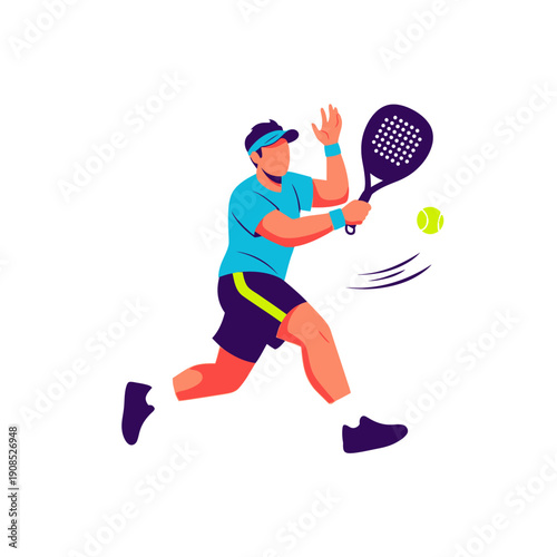 Man playing padel tennis, hitting ball with racket, dynamic action shot, outdoor sport