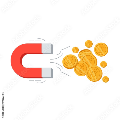 Magnet attracting gold coins, symbolizing financial growth and investment attraction