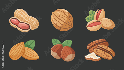 A variety of nuts including peanuts walnuts pistachios almonds hazelnuts and pecans