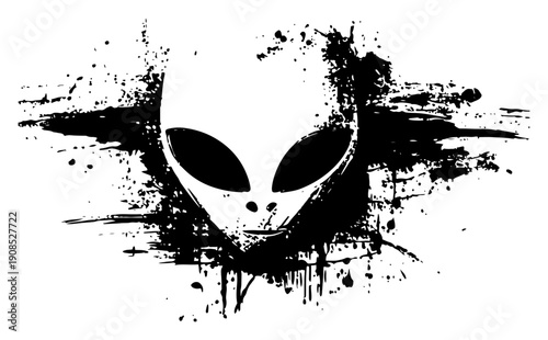 Spooky alien head silhouette featuring artistic grunge ink effects