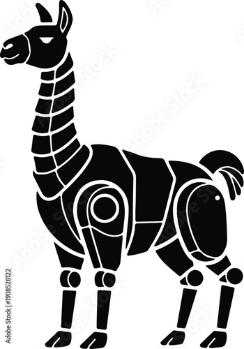 silhouette robotic llama standing sideways on white background vector design