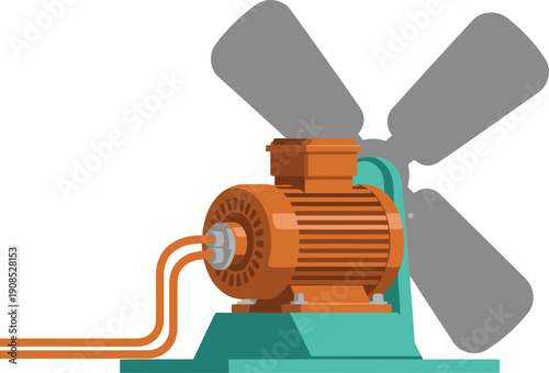 A stylized illustration of a fan motor blade assembly. Clean, modern design with orange, teal, and gray tones. Perfect for tech, industrial, or engineering themes.