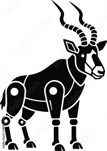 silhouette stylized antelope with mechanical joints standing profile vector design
