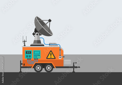 A vibrant mobile track station transmits data, showcasing modern technology and infrastructure. Clean lines and a professional design create a visually appealing scene.