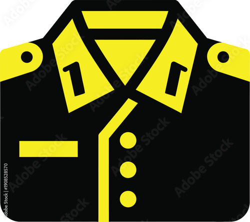 Stylish graphic of a yellow and black button-up shirt with epaulets