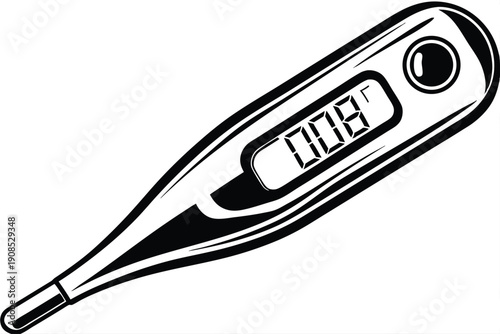 Black and White of Digital Thermometer, Health Concept, Medical Tool