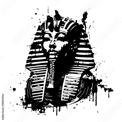King tutankhamun pharaoh mask grunge ink illustration