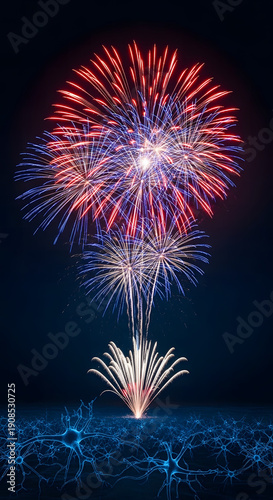 Vibrant Fireworks Exploding in Night Sky.