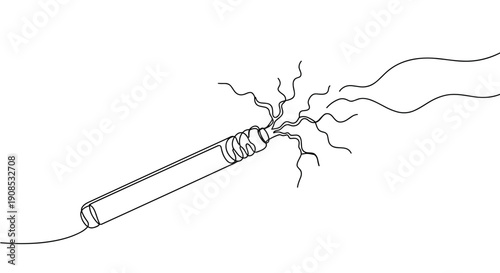 Line drawing of a scientific experiment with an electric spark on a transparent background
