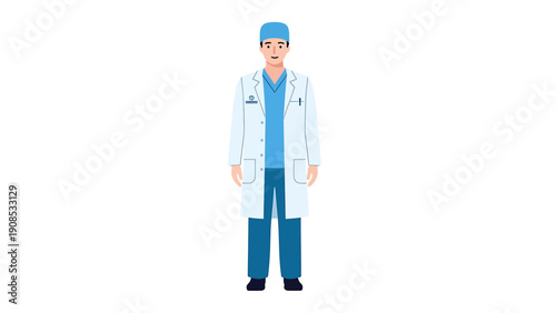 Doctor Illustration - Healthcare Professional Character in Lab Coat and Scrubs
