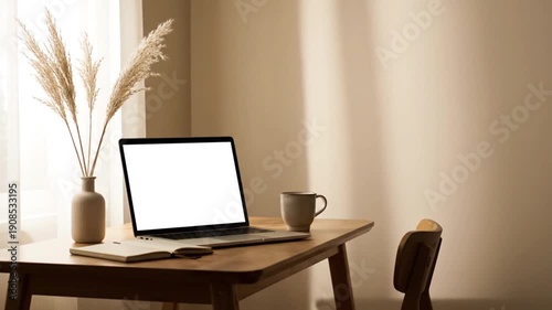 Wallpaper Mural Clean modern home office workspace with laptop near window Torontodigital.ca