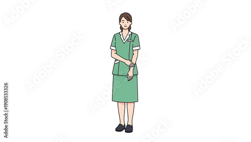 Female Nurse Character in Green Scrub Uniform, Healthcare Professional Illustration