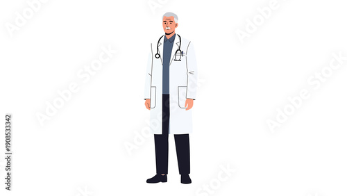 Male Doctor Character Illustration with Stethoscope, Flat Design
