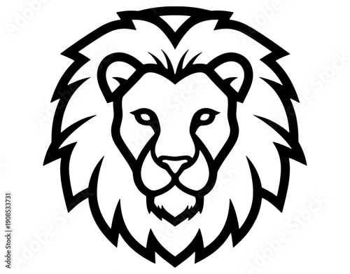 A stylized black and white illustration of a majestic lion’s face in profile view