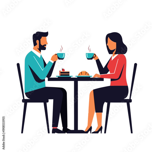 Couple enjoying coffee and pastries at a cafe table, romantic date, casual meeting