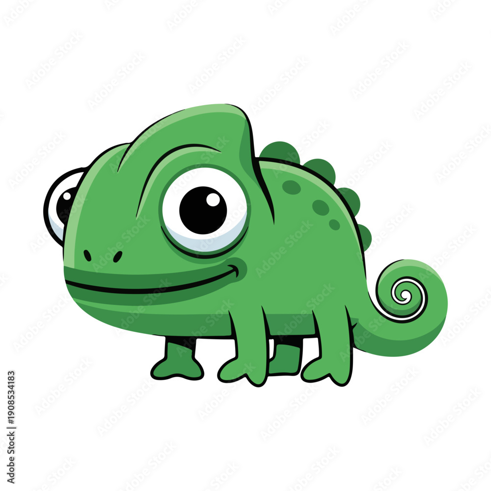 Naklejka premium Cute Cartoon Green Chameleon Vector Illustration