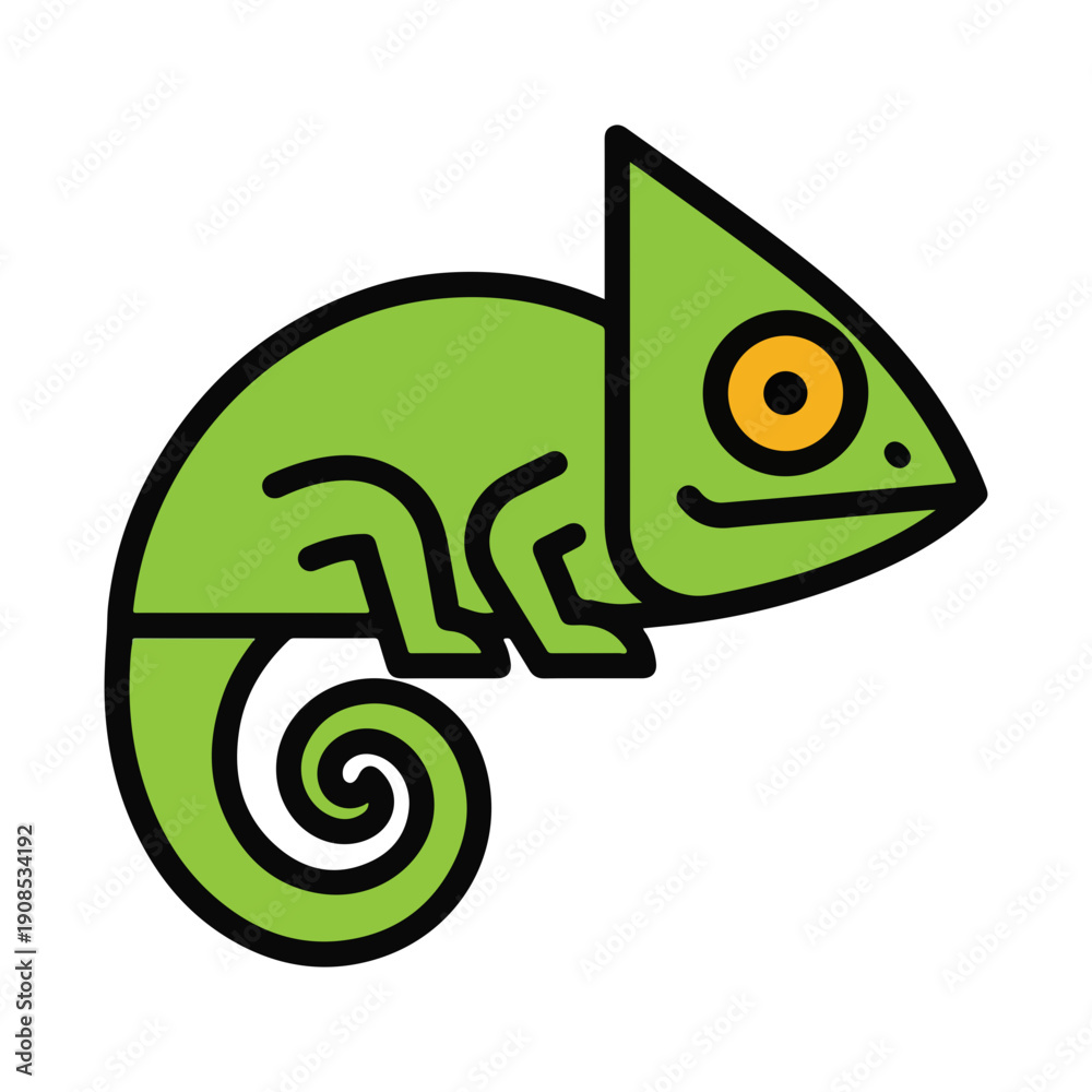Fototapeta premium Cute Green Chameleon Reptile Icon Vector Illustration Isolated