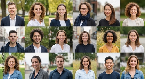 Diverse Portraits Capturing Sixteen Unique Smiles in Natural and Urban Environments, 4x4 Grid