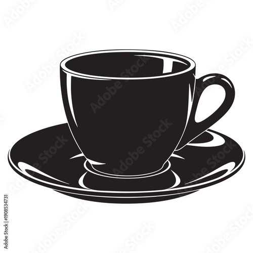 Coffee Cup and Saucer Silhouette - Espresso Cup Vector Icon
