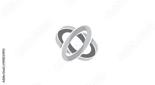 Tableau sur toile Abstract metallic gray interlocking circles logo, modern geometric connection symbol, isolated white background