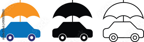Car Insurance Protection Umbrella Vehicle Safety Icon Vector