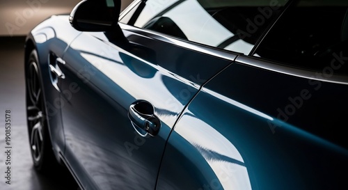 Sleek Blue Sports Car Door and Handle Detail Automotive Design and Luxury.