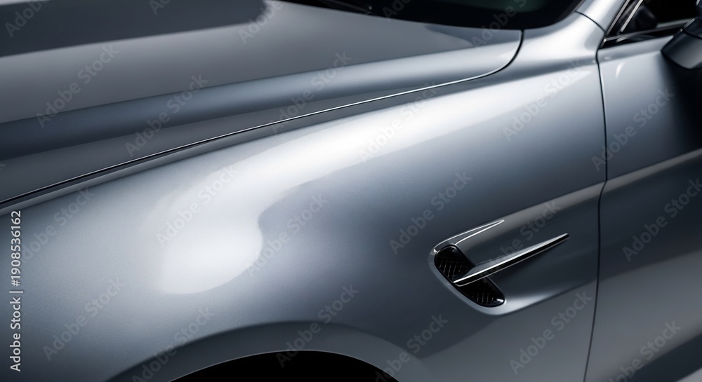 Fototapeta premium Sleek Silver Car Body Panel with Air Vent Automotive Design and Detail.