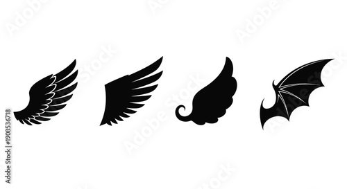 Four black wing designs in a row a striking silhouette
