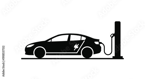 Electric car charging at a station a modern vehicle silhouette