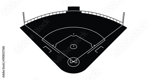Overhead view of a baseball field in stark black silhouette