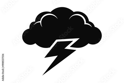 cloud with lightning bolt line art silhouette vector illustration