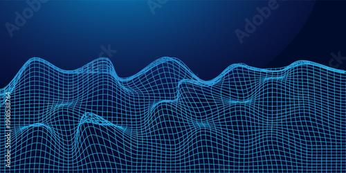 Vector wireframe 3d landscape. Technology grid illustration.