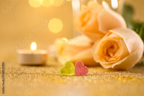 Obraz na płótnie Valentine's Day Still Life with Hearts, Candles and Roses