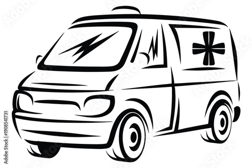 Ambulance Vehicle Black and White Clipart Silhouette Emergency Transportation Medical Cross Icon