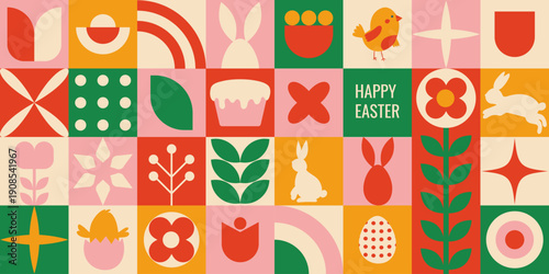 Vivid mosaic with playful seasonal images. Dynamic grid of cheerful shapes and charming symbols for celebrations